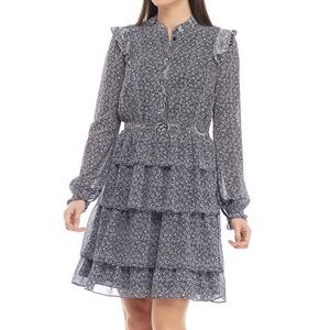 MICHAEL Michael Kors Ruffle Hem Micro Floral Chiffon Dress Women Size: 2